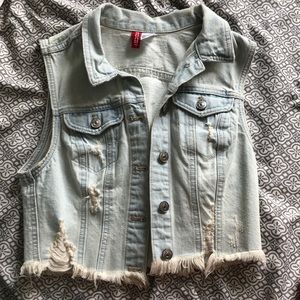 distressed jean vest